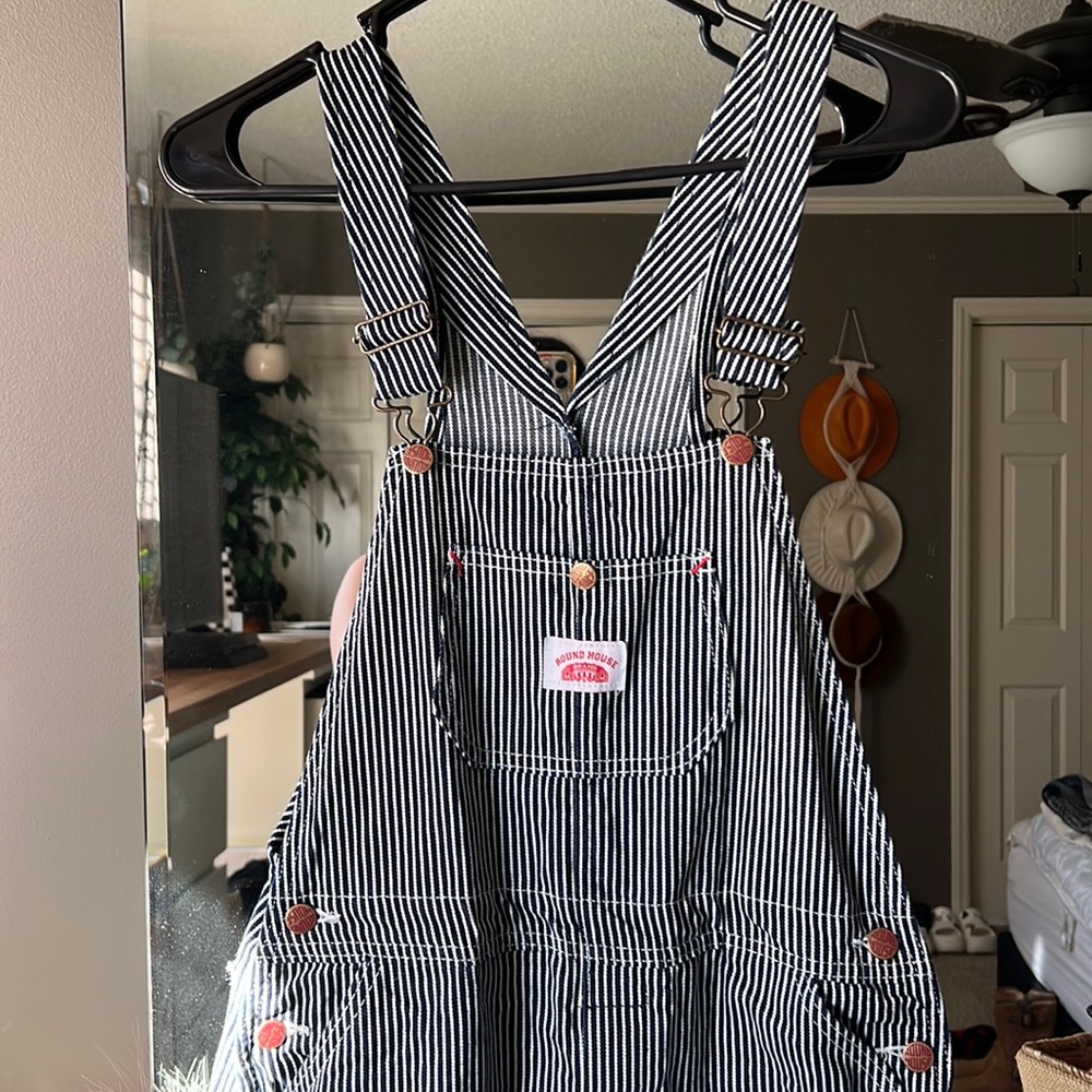 Round house denim striped overalls womens